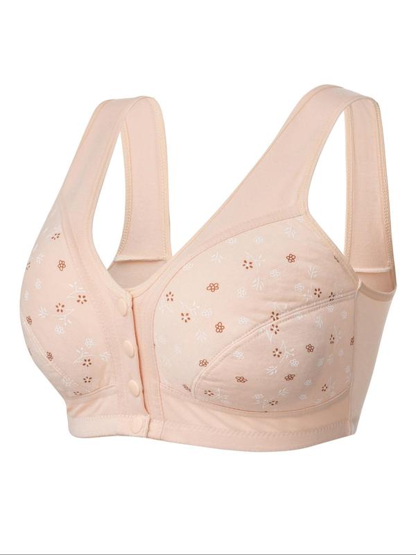 Women's Floral Print Button Front Bra, Korean Wear, 3pcs Comfortable Soft Skin-friendly Bralette for Daily Wear, Summer Wear, Women's Lingerie Top for All Seasons, Korean Streetwear